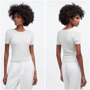 Madewell Monument White Gray Striped Micro-Rib Sweater Tee Size XXS